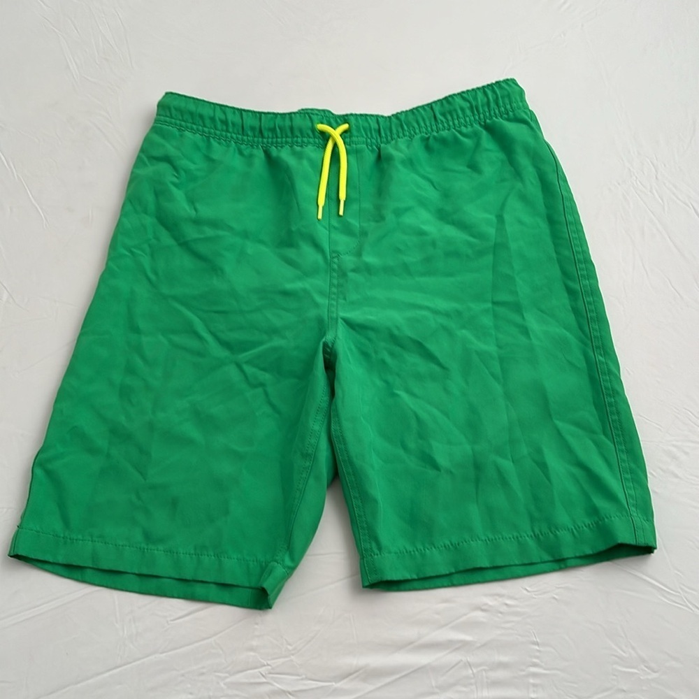 Lands End green mesh lined drawstring swim trunks